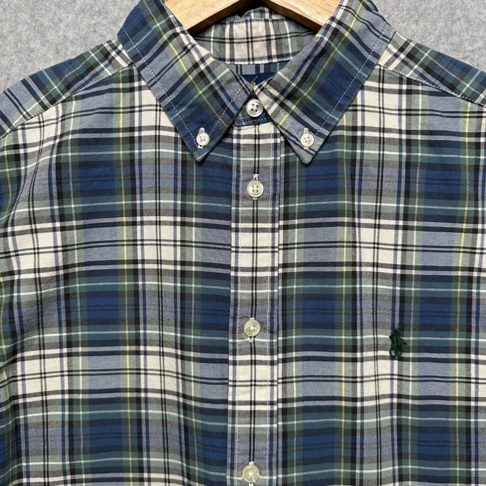 Ralph Lauren Boys XL 18-20 Blue Green Plaid Long Sleeve Button Down Shirt Pony